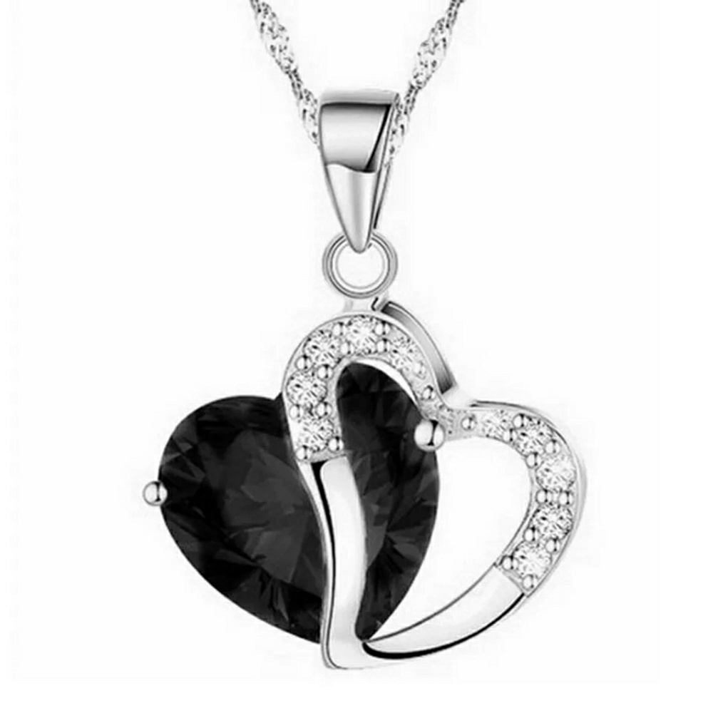 Womens Black Heart and Silver Necklace